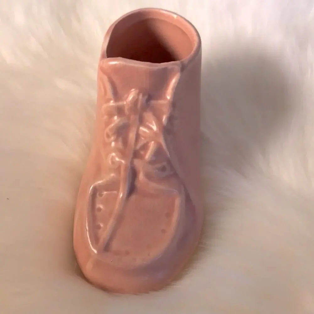 Pink VTG 40-50sCollectable Baby Bootie Vase/Planter/Storage BABY SHOWER DECOR - Picture 6 of 11